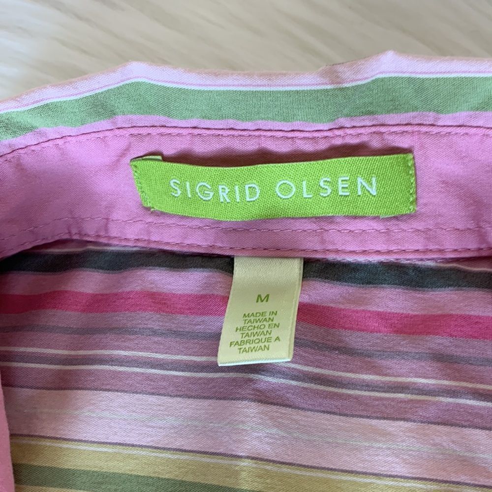Sigrid Olsen Pink & Green Stripe Button Up Shirt … - image 5